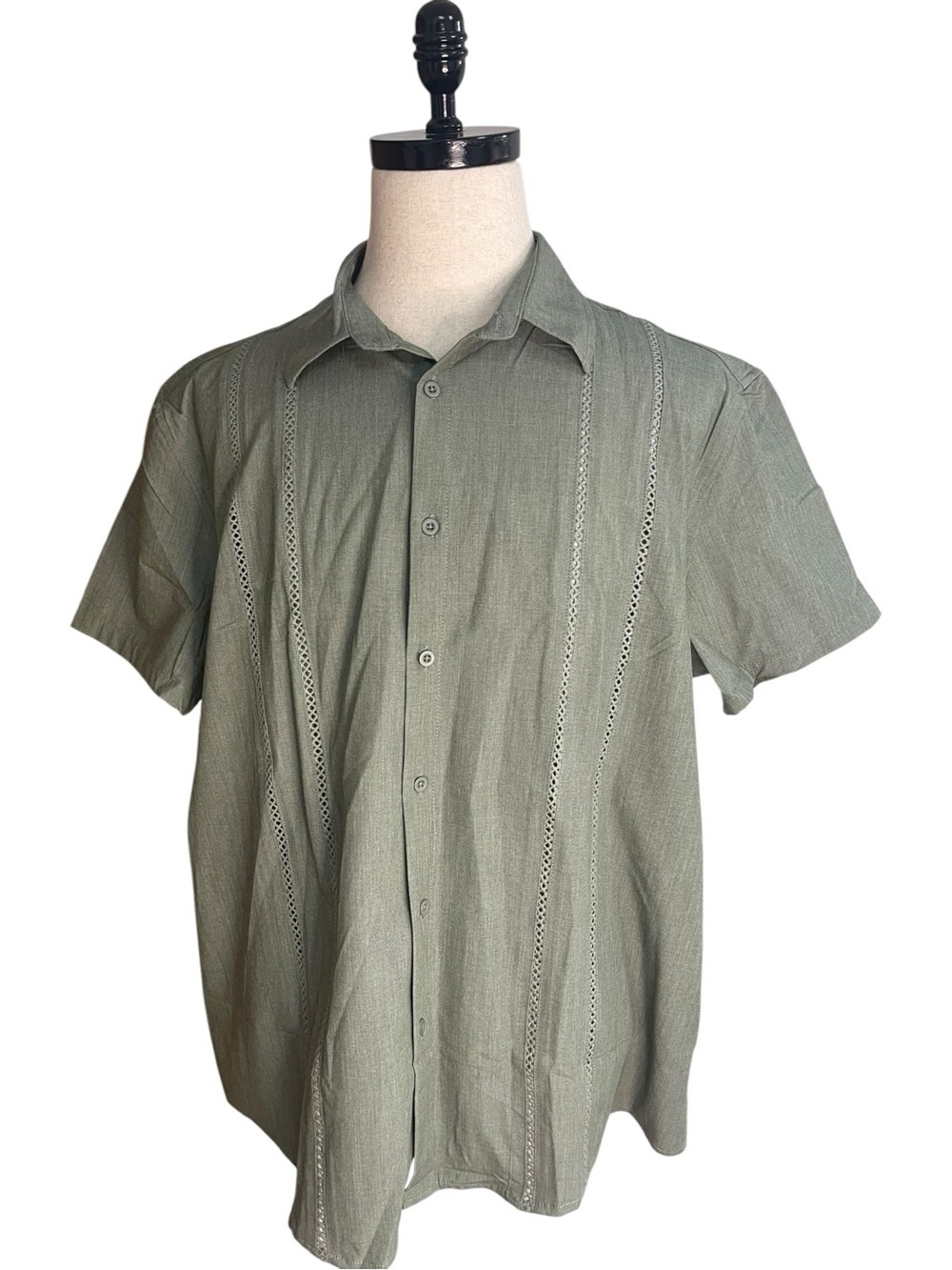 Coofandy Cuban Guayabera Casual Button-Down Shirt Green